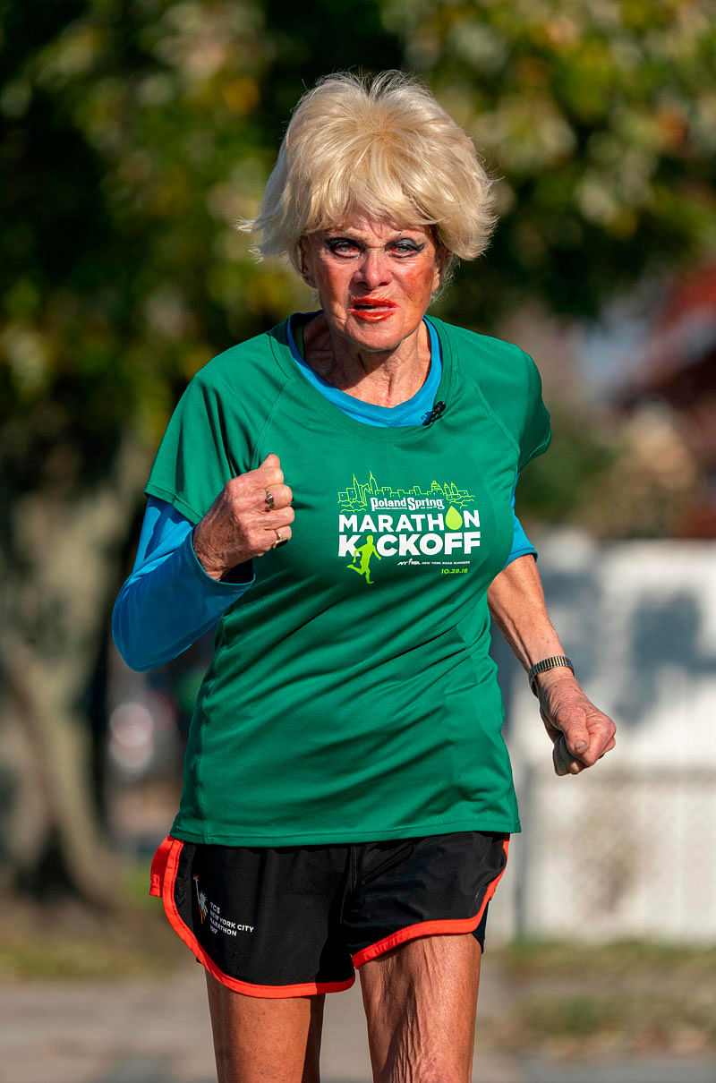 French marathoner Ginette Bedard, 85, runs near her home in the Queens Borough of New York on 1 November 2018. Bedard plans to run in this year`s NYC Marathon scheduled to take place 4 November 2018. Photo: AFP