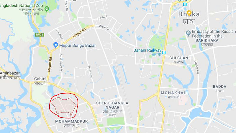 Location of Mohammadpur in Dhaka. Photo: Google Map Screenshot