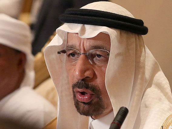Saudi Energy Minister Khalid al-Falih talks to journalists during a meeting of their Joint Ministerial Monitoring Committee in the Emirati capital Abu Dhabi on 11 November 2018. Photo: AFP