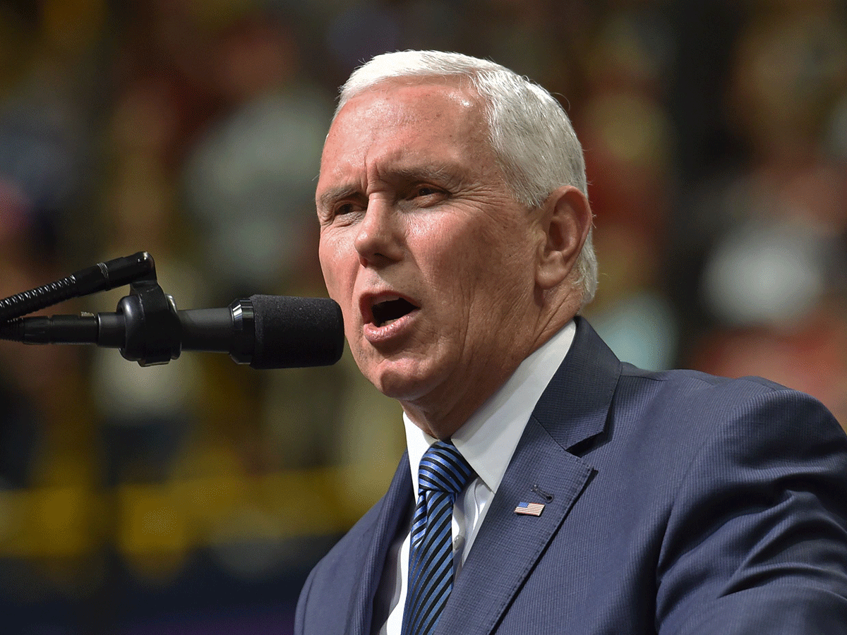 US Vice President Mike Pence speaks during a `Make America Great Again` campaign rally at McKenzie Arena, in Chattanooga, Tennessee on 4 November. Photo: AFP