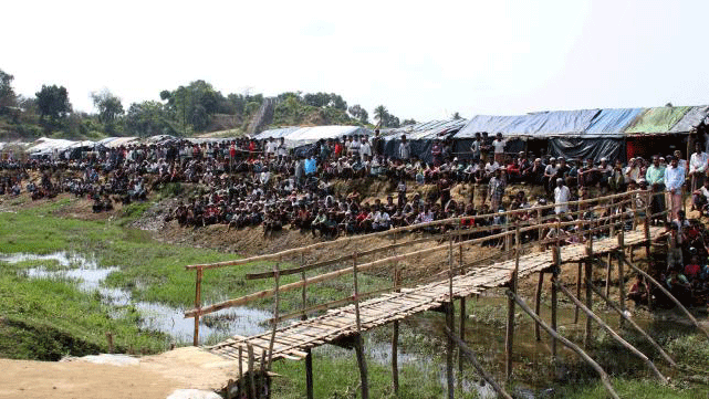 Refugees are seen at the Cox`s Bazar refugee camp in Bangladesh, near Rakhine state, Myanmar, during a trip by United Nations envoys to the region on 29 April 2018. Photo: Reuters
