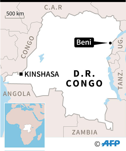 Map locating Beni in the Democratic Republic of Congo near where four Malawian UN peacekeepers were killed during an offensive against a militia. Photo: AFP