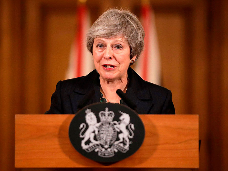 Britain`s prime minister Theresa May gives a press conference inside 10 Downing Street in central London on 15 November. Photo: AFP