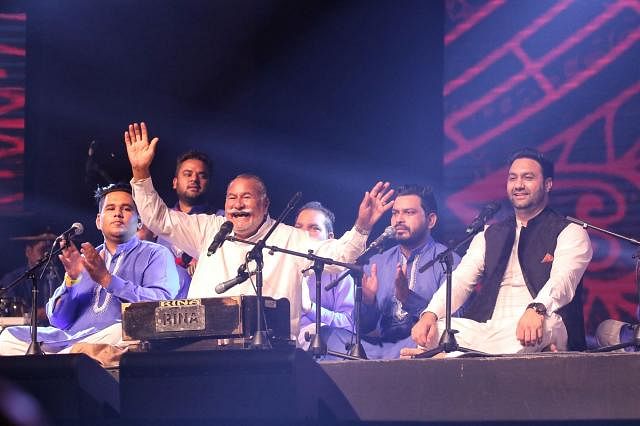 India’s Sufi singers Wadali Brothers are seen performing in the Dhaka International Folk Fest 2018. Photo: Prothom Alo