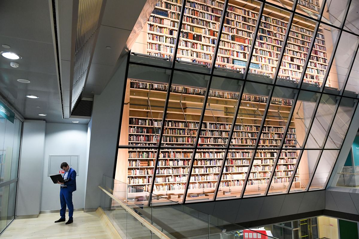 This picture taken on 16 November 2018, in Riva, Latvia, shows an inner view of the Latvian National library. Photo: AFP