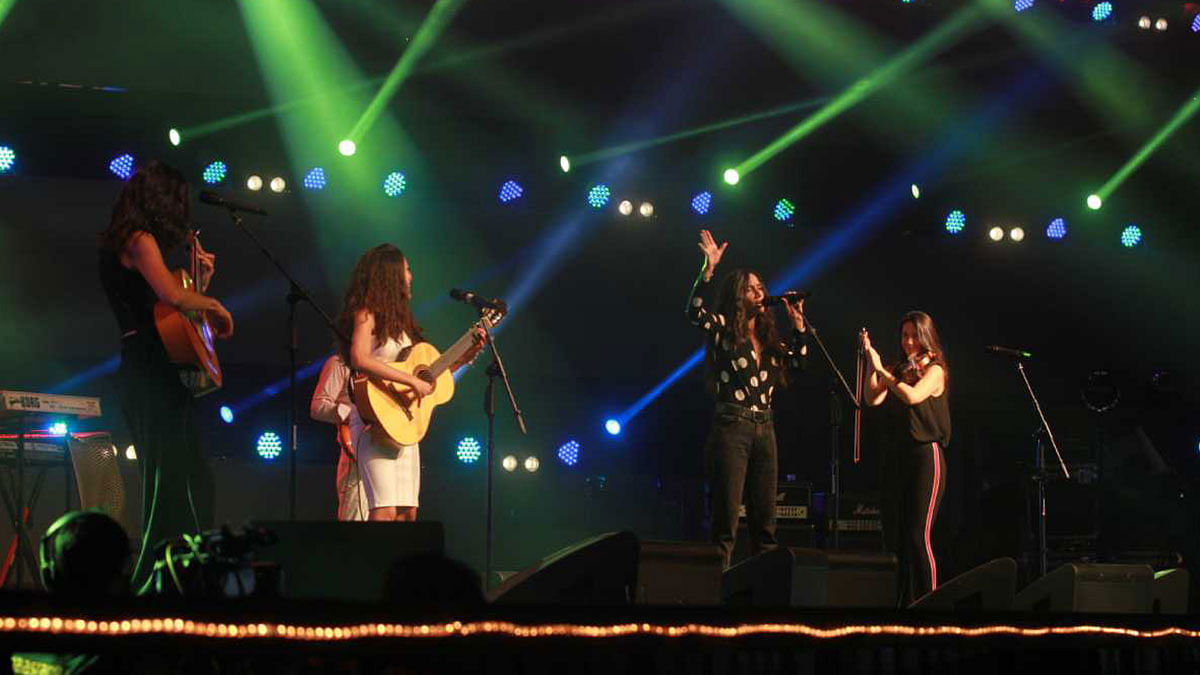 Las Migas members from Spain on stage in the final day of ‘Dhaka International Folk Fest’ in the capital’s Army Stadium on Saturday, 17 Nov, 2018. Photo: UNB
