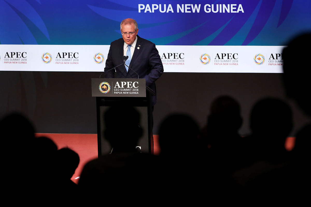 Prime minister of Australia Scott Morrison speaks during the APEC CEO Summit 2018 at Port Moresby, Papua New Guinea, on 17 November 2018. Reuters File Photo