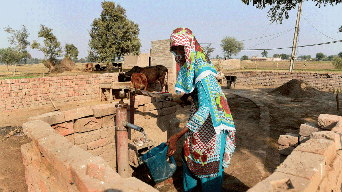 In this picture taken on 15 November 2018, a Pakistani woman pumps water from a hand pump next to a toilet in Basti Ameerwala village in central Punjab province. Photo: AFP