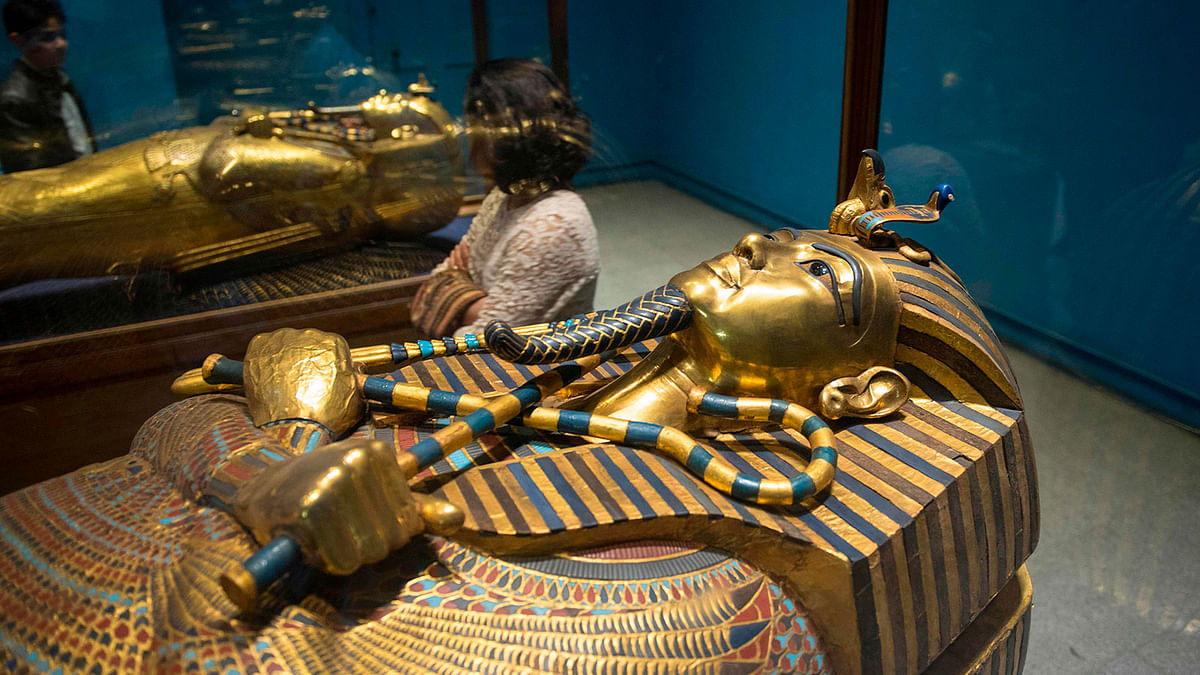 In this file photo taken on 28 November 2017 the sarcophagus of the Pharaoh Tutankhamun is pictured at Cairo`s Egyptian Museum. Photo: AFP