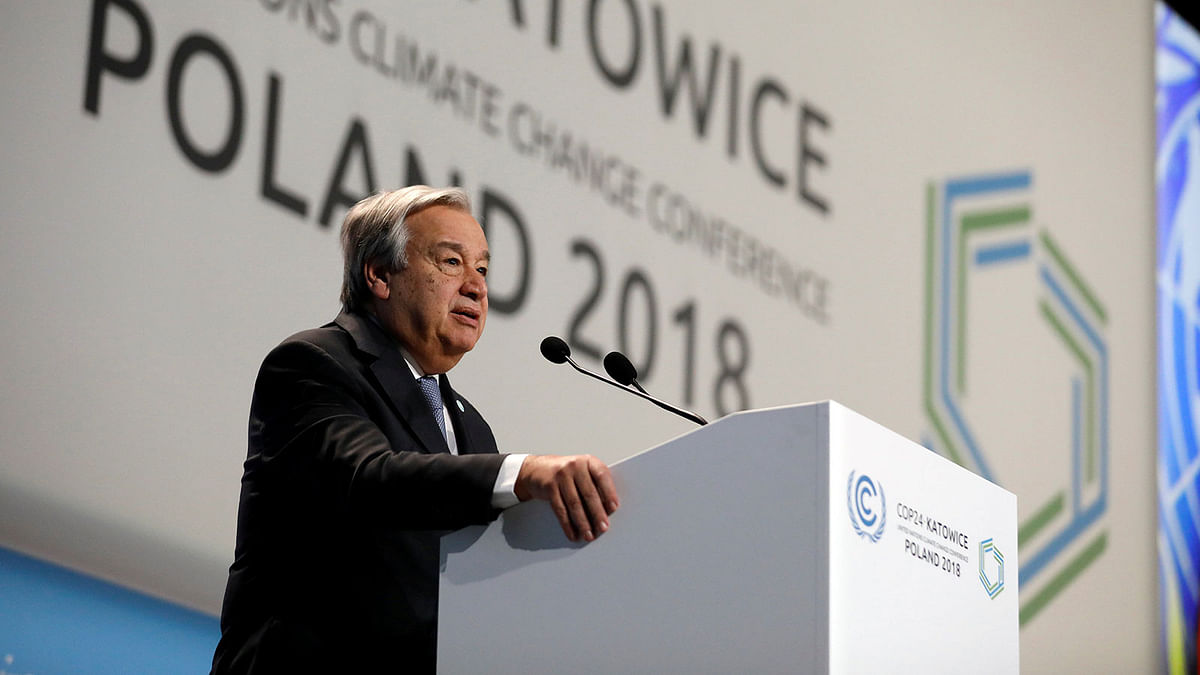 UN Secretary General Antonio Guterres addresses during the opening of COP24 UN Climate Change Conference 2018 in Katowice, Poland on 3 December 2018. Photo: Reuters