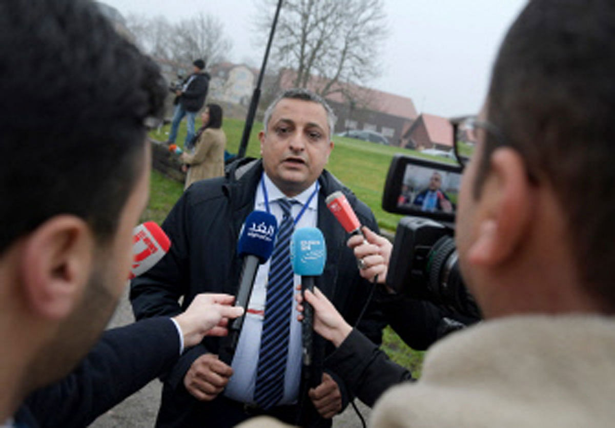 Marwan Dammaj, Yemen`s Minister of Culture, answers journalists` questions during the peace talks on Yemen held at Johannesberg Castle, in Rimbo, 50km north of Stockholm, Sweden, on 7 December 2018. A government offensive on Yemen`s Hodeida is still an option if rebels refuse to withdraw from the port city, a minister said, as the warring sides met for UN-brokered talks. Photo: AFP