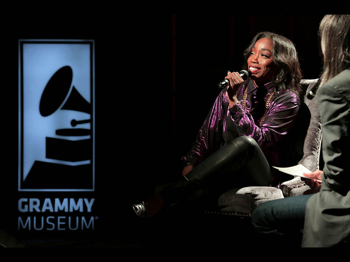 Estelle speaks onstage at The Drop: Estelle at The GRAMMY Museum on 3 December 2018 in Los Angeles, California. Photo: AFP