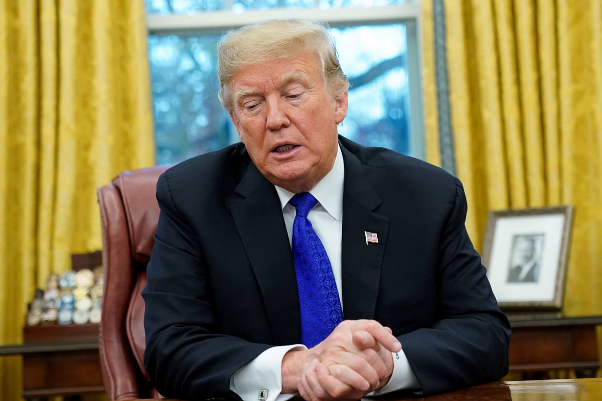 US president Donald Trump sits for an exclusive interview with Reuters journalists in the Oval Office at the White House in Washington, US on 11 December. Photo: Reuters