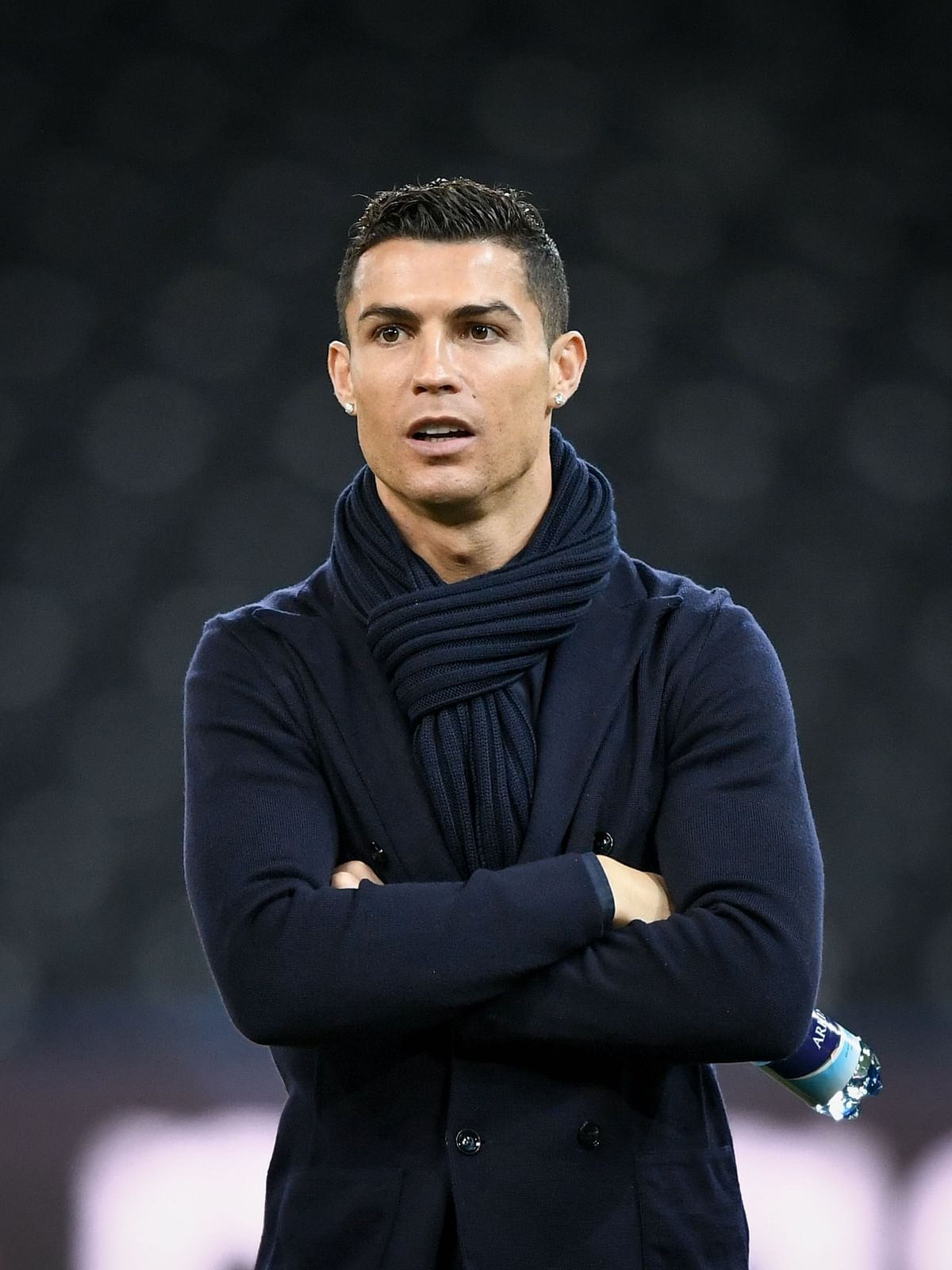 Juventus` Portuguese forward Cristiano Ronaldo looks on during an inspection of the pitch ahead of the Champions League Group H football match between Young Boys and Juventus at the Stade de Suisse stadium on 11 December 2018 in Bern. Photo: AFP