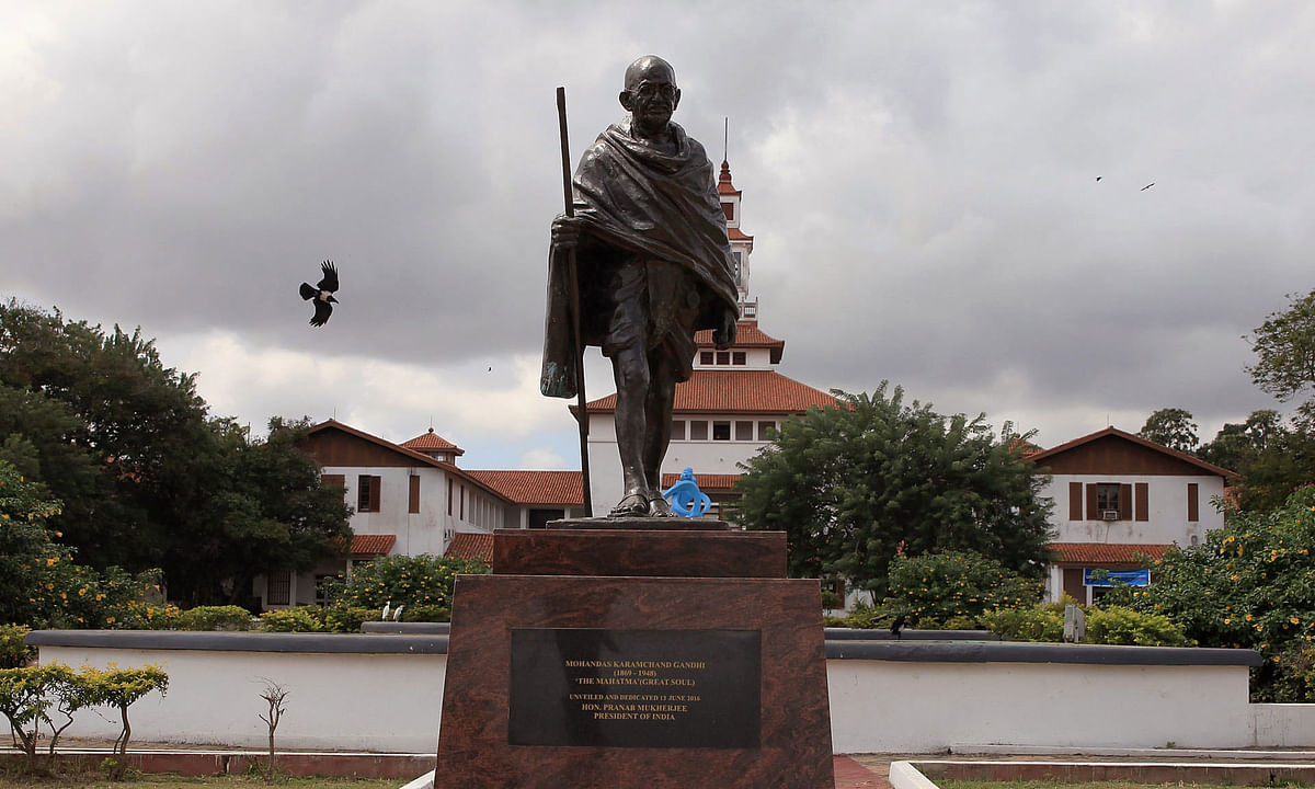 The statue of Indian independence leader Mahatma Gandhi at University of Ghana in Accra, which has been removed following student protest. Photo: AP