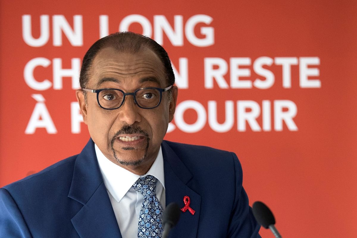 In this file photo taken on 18 July 2018, Malian Michel Sidibe, executive director of UNAIDS, present UNAIDS report during a press conference at the Paris Institute of Political Studies (Science Po), on 18 July 2018, in Paris. Photo: AFP