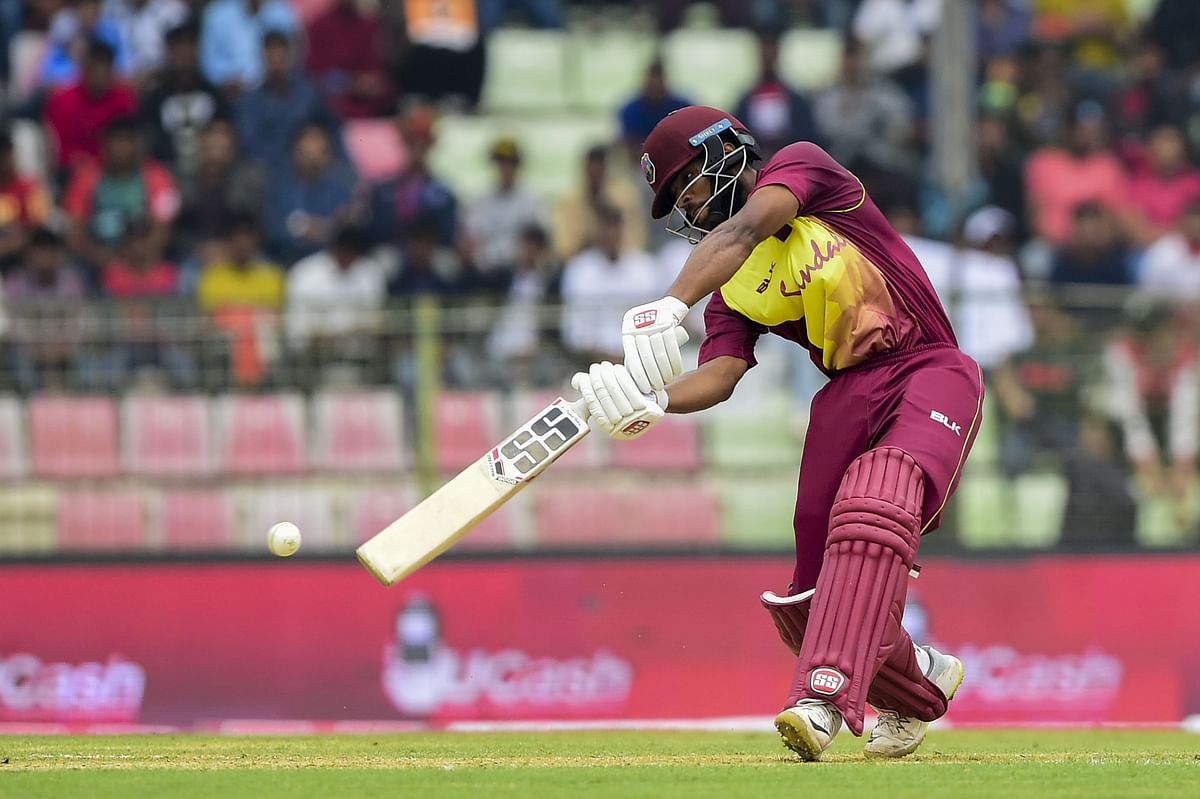West Indies cricketer Shai Hope plays a shot during the first Twenty20 (T20) cricket match between Bangladesh and West Indies at the Sylhet International Cricket Stadium in Sylhet on December 17, 2018. AFP