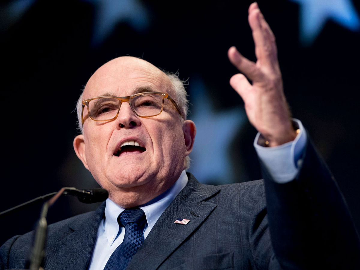 In this 5 May file photo, Rudy Giuliani, an attorney for president Donald Trump, speaks at the Iran Freedom Convention for Human Rights and democracy in Washington. Photo: AP