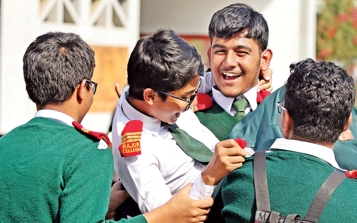 Students of Uttara Rajuk Model School and College rejoice after JSC results published on Monday. Photo: Ashraful Alam