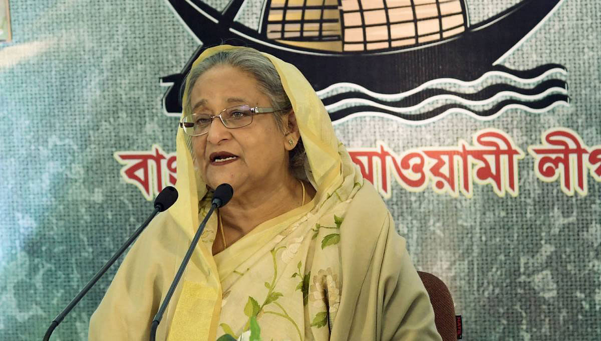 Prime minister Sheikh Hasina addresses an election rally of Kusthia through videoconferencing from her Shuda Sadan residence in Dhaka on Wednesday, 26 December ,2018. Photo: PID