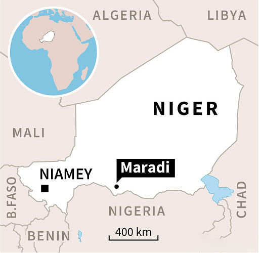 Map locating Maradi in Niger, a border town where ten soldiers were killed. Photo: AFP