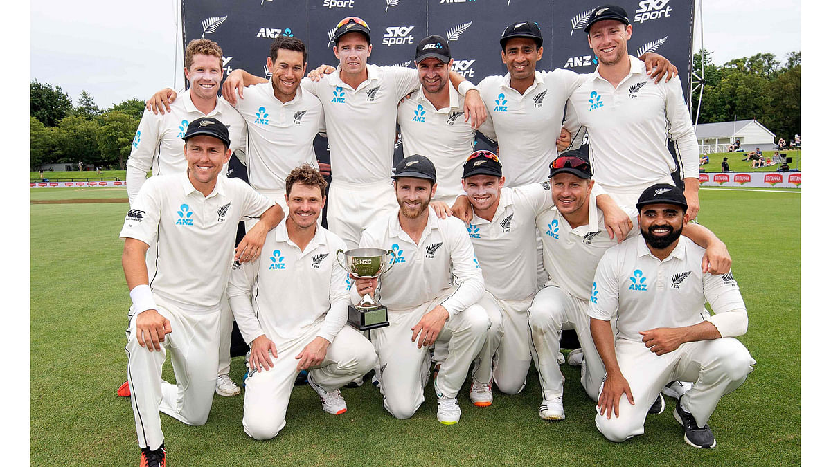 New Zealand celebrate winning the Test match series against Sri Lanka during day five of the second cricket Test match between New Zealand and Sri Lanka at Hagley Park Oval in Christchurch on 30 December 2018. Photo: AFP