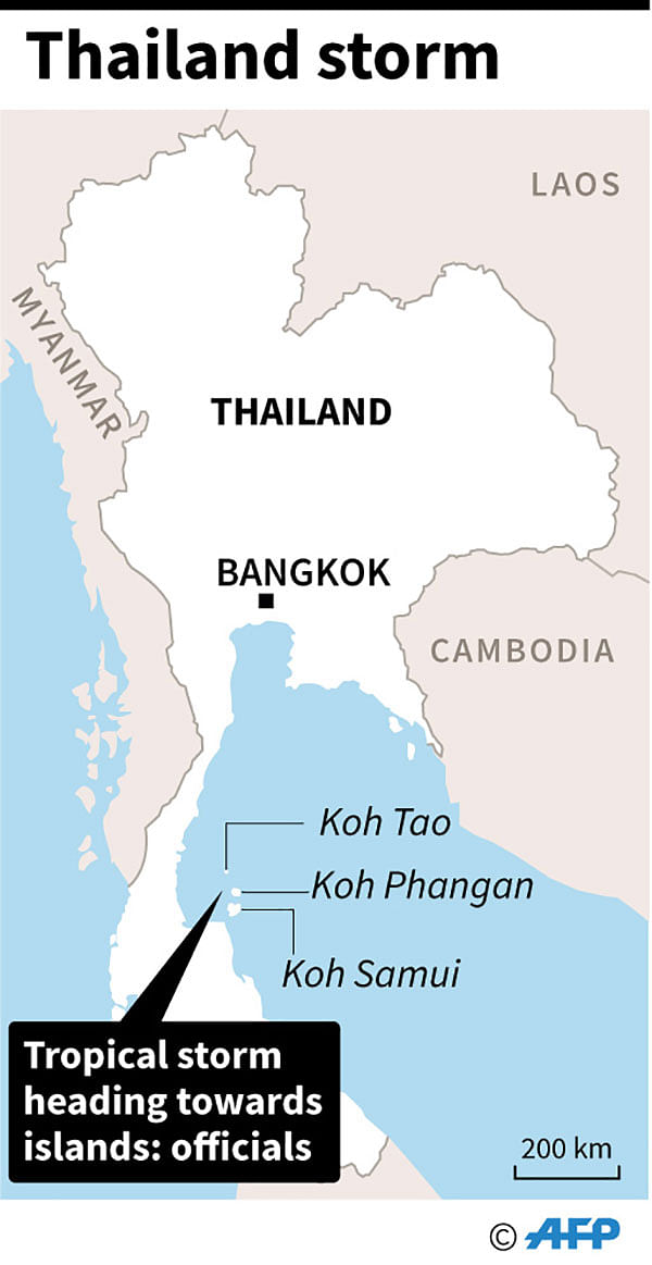 Map of Thailand showing Koh Phangan, Koh Tao and Koh Samui where a tropical storm is heading according to officals on Thursday. AFP