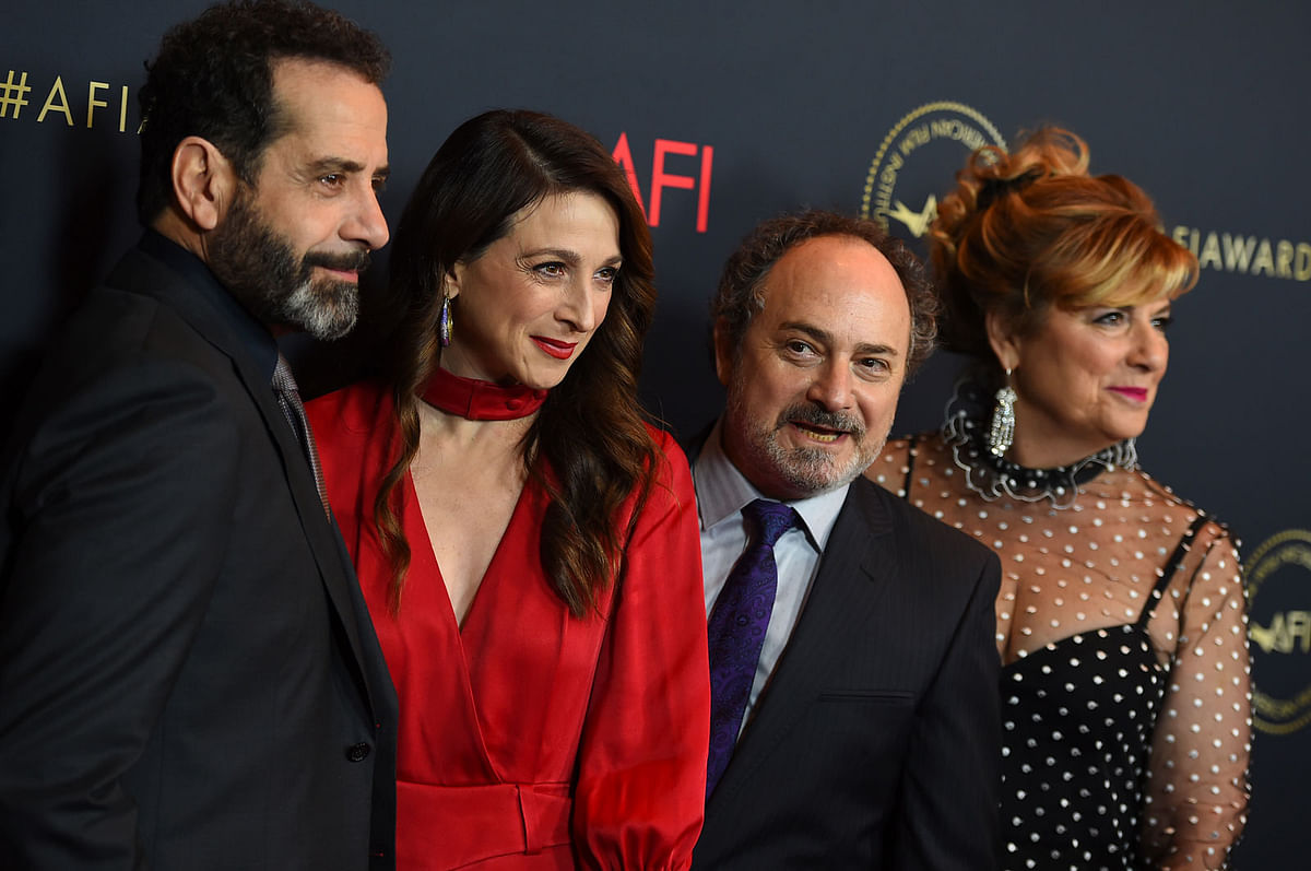 From left, Tony Shalhoub, Marin Hinkle, Kevin Pollak, and Caroline Aaron arrive at the 2019 AFI Awards at The Four Seasons on 4 January. Photo: AP