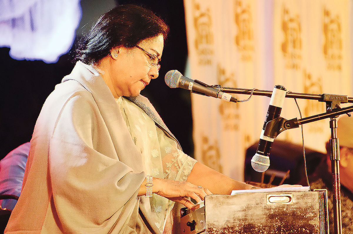 Iffat Ara Dewan performing during the three-day festival of Bangla Utsav held at the Nazrul Mancha in Kolkata, India on Saturday