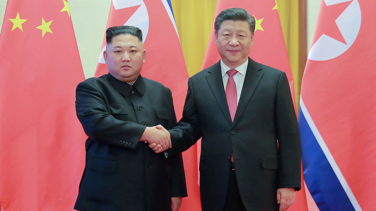 North Korean leader Kim Jong Un meets President Xi Jinping in Beijing, China, in this photo released by North Korea`s Korean Central News Agency (KCNA) on January 10, 2019. KCNA via REUTERS