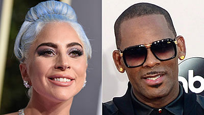 This combination of file pictures created on 10 January, 2019 shows singer Lady Gaga (L) at the 76th annual Golden Globe Awards on 6 January, 2019, in Beverly Hills and singer R. Kelly at the 2013 American Music Awards on 24 November, 2013, in Los Angeles. Photo: AFP