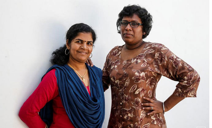 Kanaka Durga, 39 (L) and Bindu Ammini, 40, the first women to enter Sabarimala temple which traditionally bans the entry of women of menstrual age, pose for a photo after an interview with Reuters at an undisclosed location on the outskirts of Kochi, India, on 10 January 2019. -- Photo: Reuters