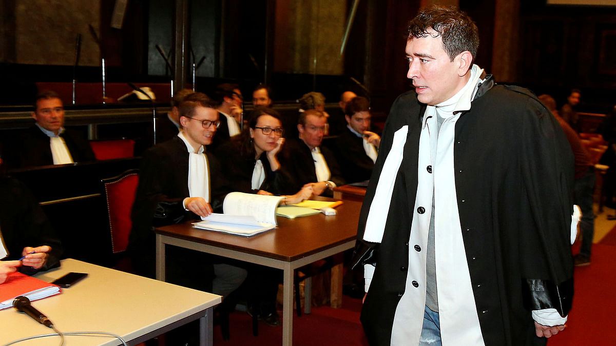 Belgian Sebastien Courtoy, lawyer of Mehdi Nemmouche, attends a preliminary hearing of the trial of Mehdi Nemmouche and Nacer Bendrer, who are suspected of killing four people in a shooting at Brussels` Jewish Museum in 2014, at Brussels` Palace of Justice, Belgium on 20 December 2018. Reuters File Photo