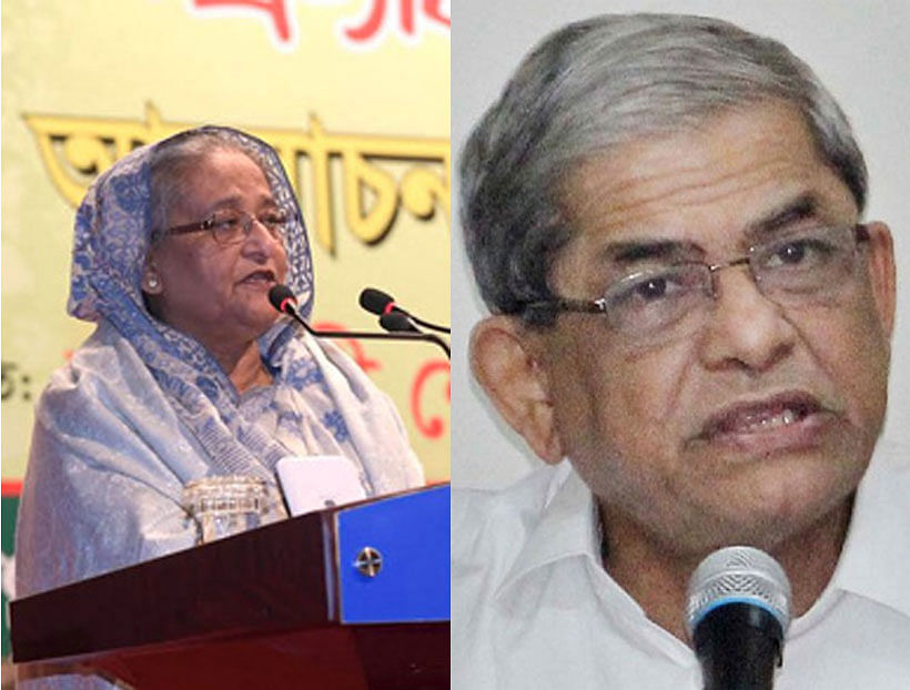 Prime minister Sheikh Hasina and BNP secretary general Mirza Fakhrul Islam Alamgir