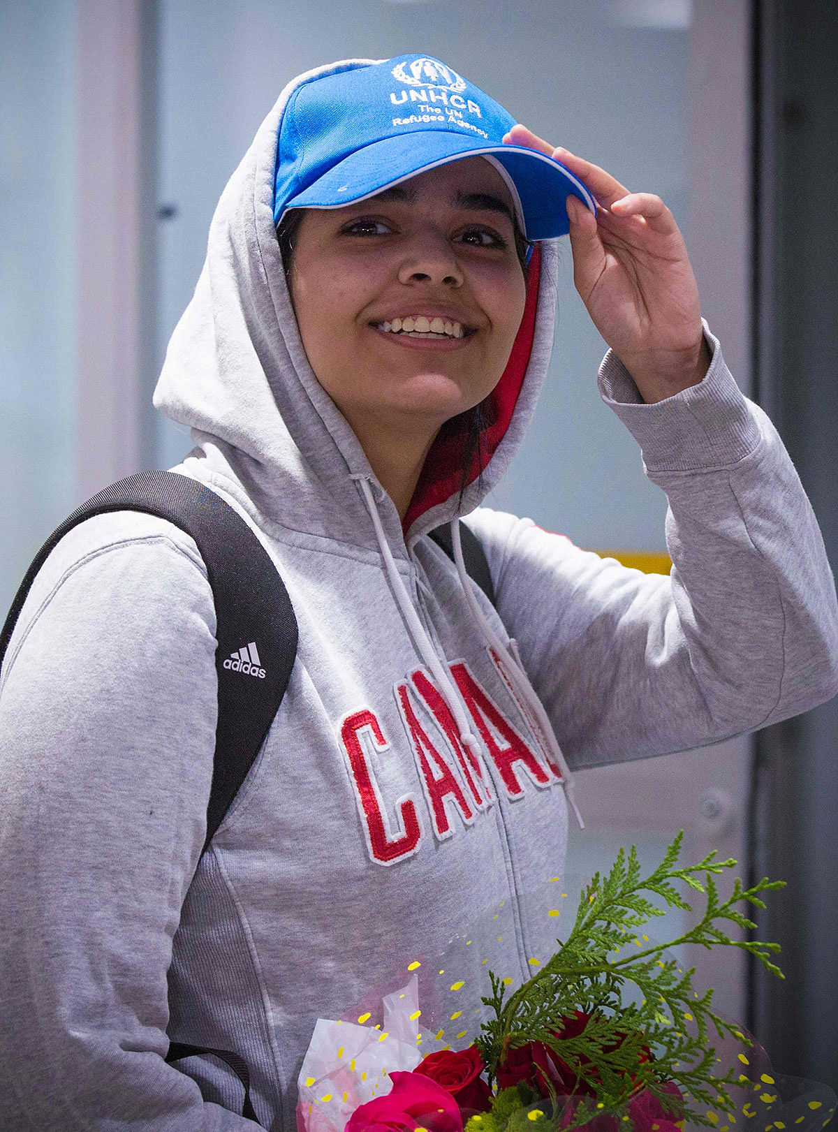 Saudi teenager Rahaf Mohammed al-Qunun arrives at Pearson International airport in Toronto, Ontario, on 12 January, 2019. Photo: AFP
