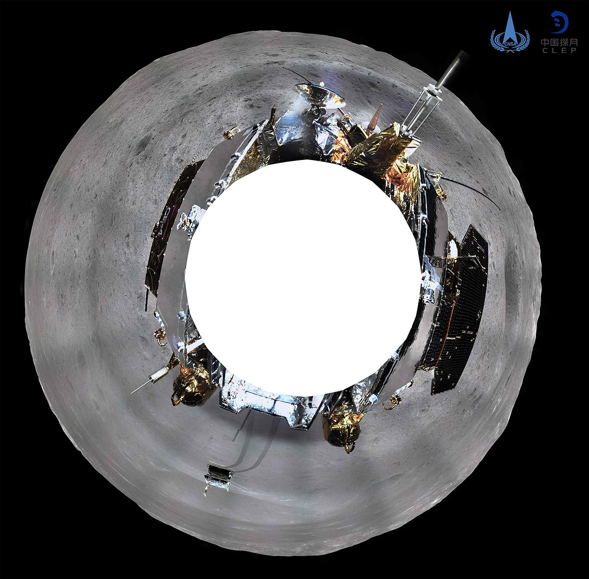 This picture released on 11 January 2019 by the China National Space Administration (CNSA) via CNS shows a 360 degree panoramic image made by China`s Chang`e-4 lunar probe on the far side of the moon. Photo: AFP