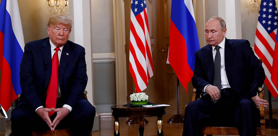 US president Donald Trump meets with Russian president Vladimir Putin in Helsinki, Finland, on 16 July 2018