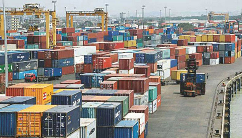 Containers of export goods stacked at port.— UNB file photo