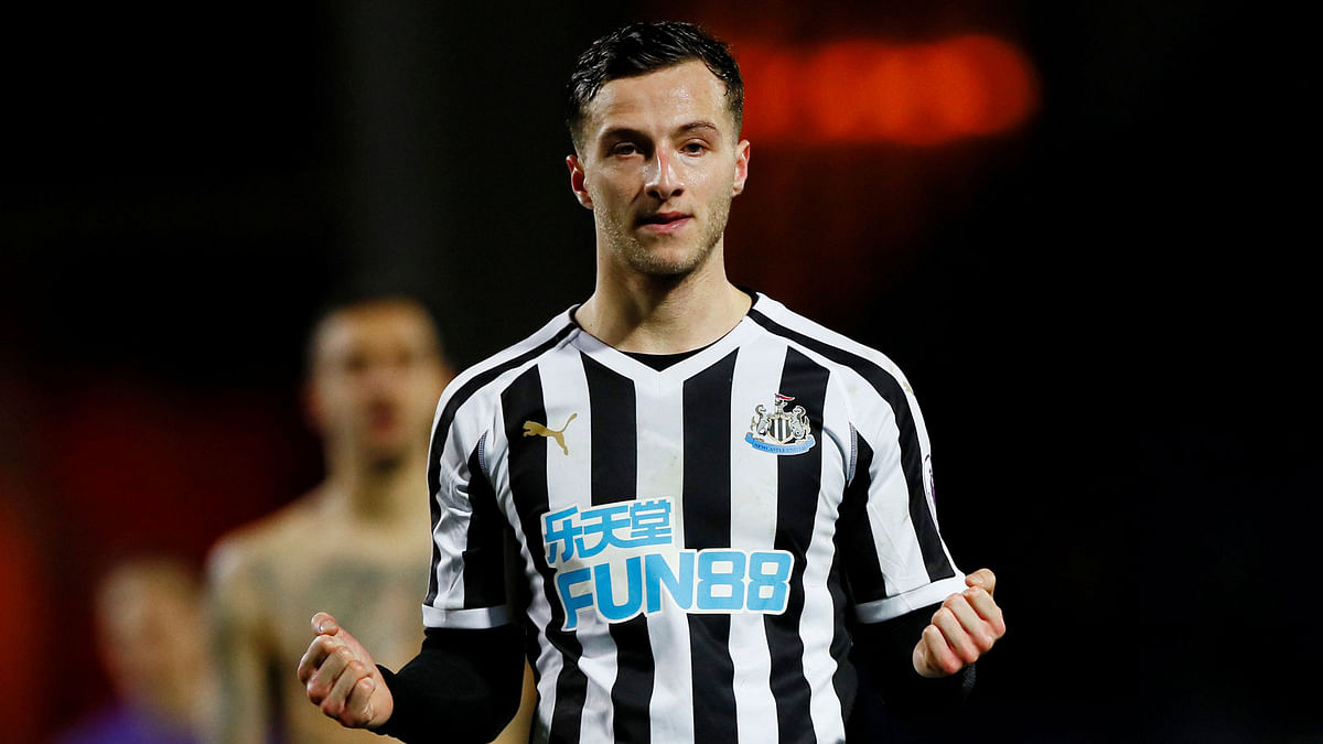 Newcastle United`s Jamie Sterry celebrates at the end of the FA Cup match against Blackburn Rovers at Ewood Park, Blackburn, Britain on 15 January 2019. Photo: Reuters