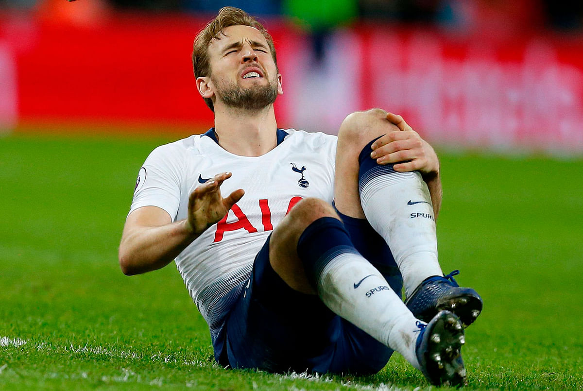 In this file photo taken on 13 January 2019 Tottenham`s English striker Harry Kane reacts after picking up an injury at the final whistle during the English Premier League football match between Tottenham Hotspur and Manchester United at Wembley Stadium in London. Photo: AFP