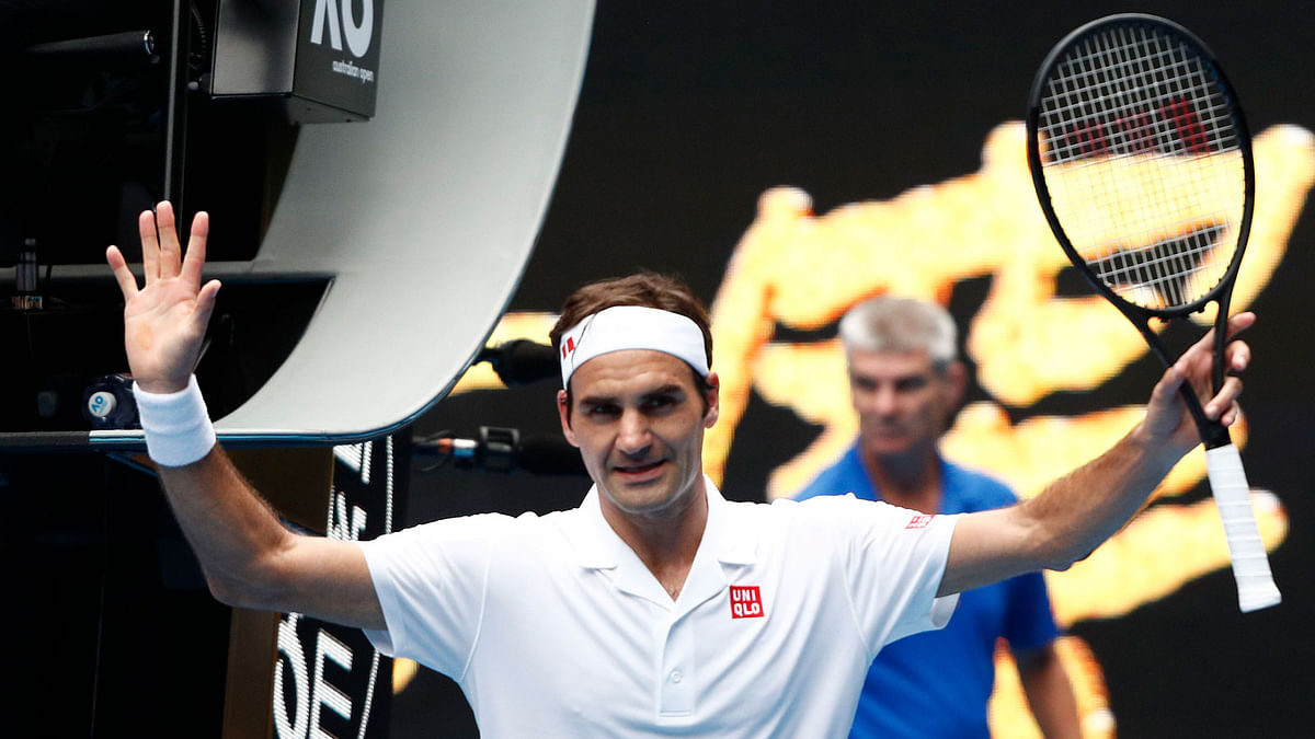 Federer 1. Switzerland`s Roger Federer celebrates after winning the Second Round match of Australian Open against Britain`s Dan Evans at Melbourne Park, Melbourne, Australia, on 16 January 2019. Photo: Reuters