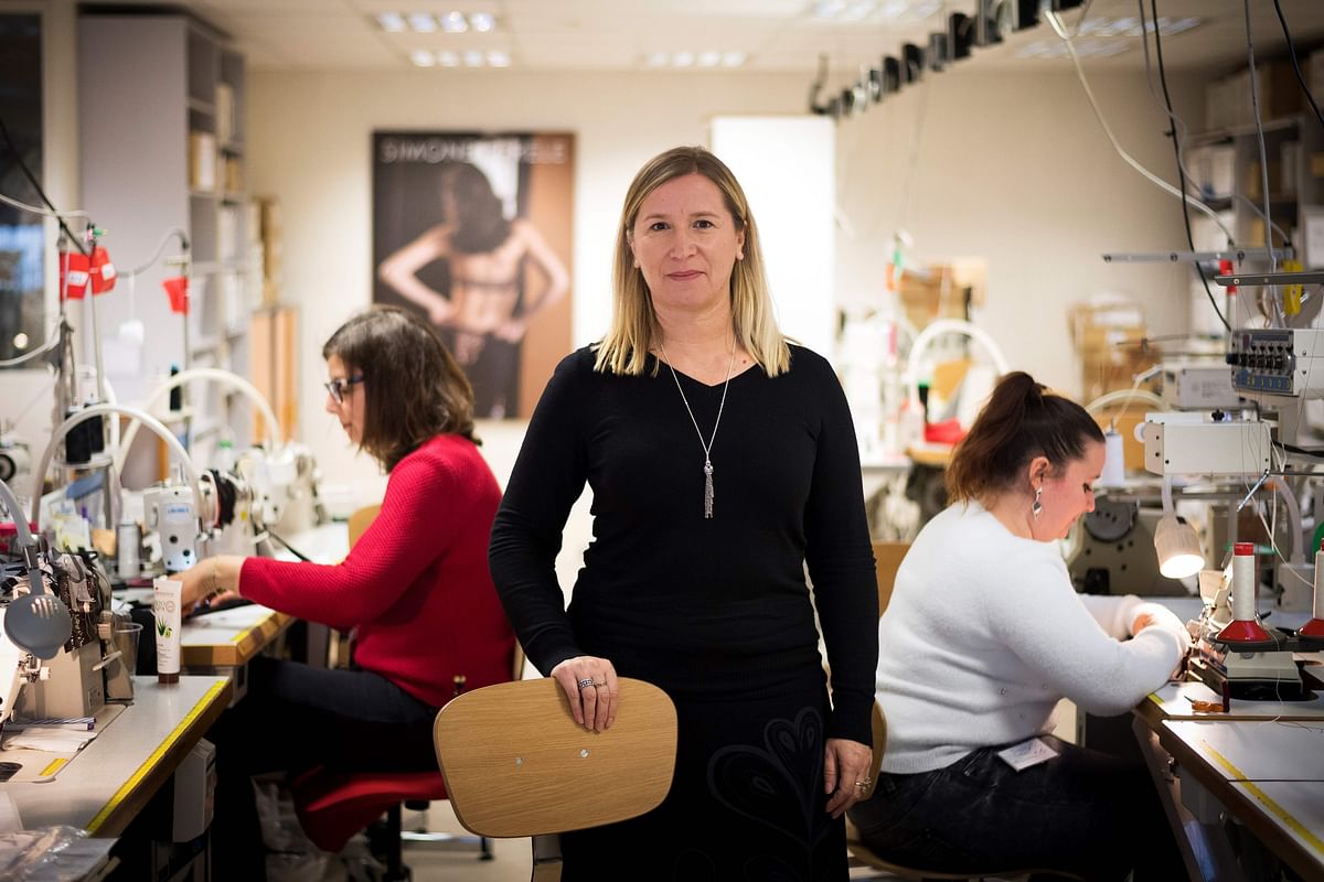 Simone Perele lingerie company head of technical development, Anne-Marie Afflard, poses during a photo session at the Simone Perele headquarters in Clichy, outside Paris, on 20 December 2018. Photo: AFP