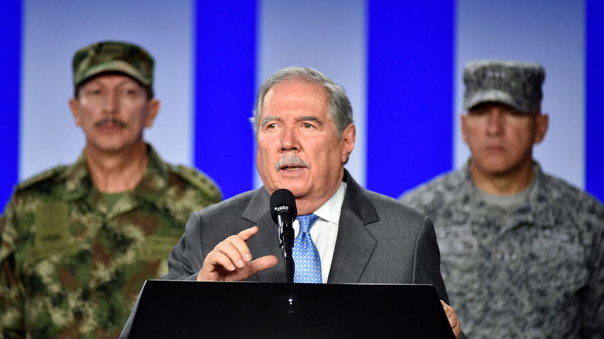 Colombian defence minister Guillermo Botero speaks during a press conference giving details of the investigation into the car bomb attack in Bogota, Colombia on 18 January 2019. Photo: Reuters