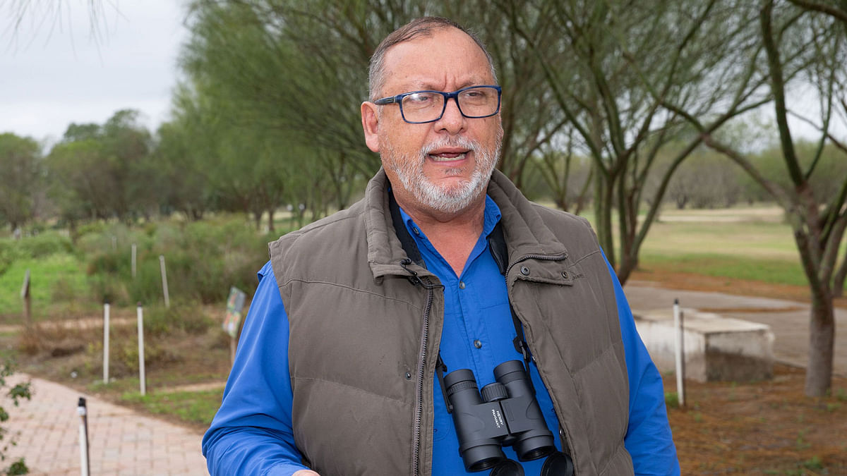Luciano Guerra, Education Outreach Coordinator, speaks on the grounds of the National Butterfly Centre on 16 January 2019, in Mission, Texas. Photo: AFP