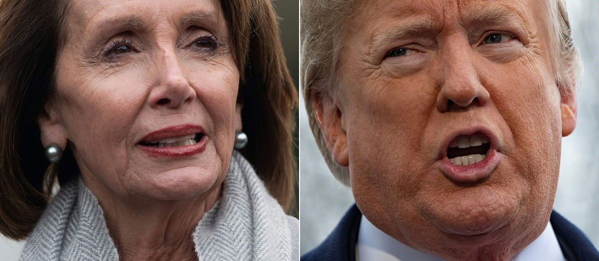 This combination of file pictures created on 17 January shows a photo taken on 9 January of US speaker of the House Nancy Pelosi , in Washington, DC and a photo taken on 14 January of US president Donald Trump in Washington, DC. Photo: AFP