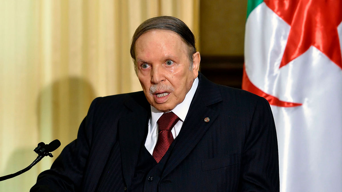 In this file photo taken on 10 April 2016 Algerian president Abdelaziz Bouteflika meets with the French prime minister at his residence during an official visit on 10 April 2016 in Zeralda, a suburb of the capital Algiers. Photo: AFP