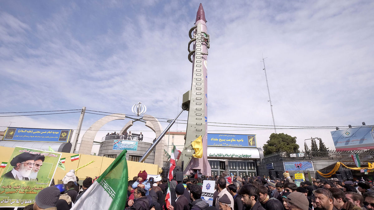Iranian-made Emad missile is displayed during a ceremony marking the 37th anniversary of the Islamic Revolution, in Tehran on 11 February 2016. Photo: Reuters