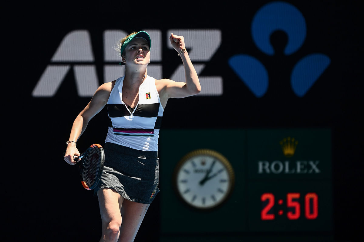 Ukraine`s Elina Svitolina reacts after a point against China`s Zhang Shuai during their women`s singles match on day six of the Australian Open tennis tournament in Melbourne on 19 January 2019. Photo: AFP