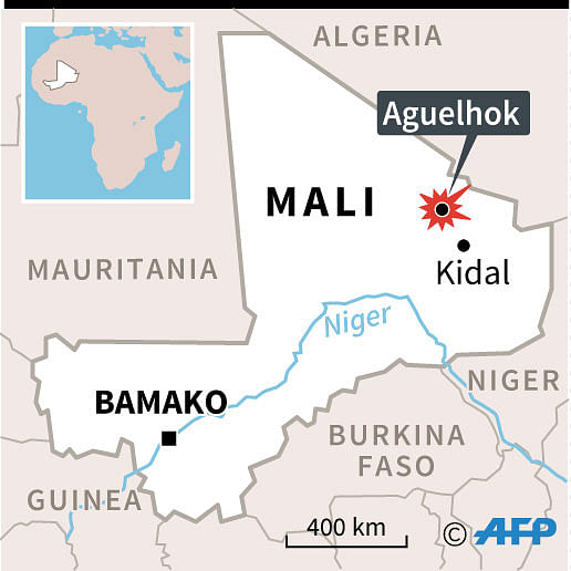 Map of Mali locating attack on UN peacekeepers. Photo: AFP