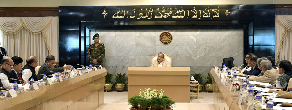 Prime minister Sheikh Hasina delivers her introductory speech of the maiden meeting of the new cabinet held at the pime minister’s office (PMO) at Tejgaon in the city in morning Monday. Photo: BSS